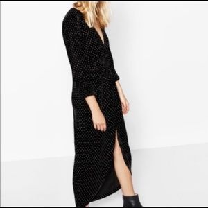 Zara Velvet Polka Dot Wrap Dress